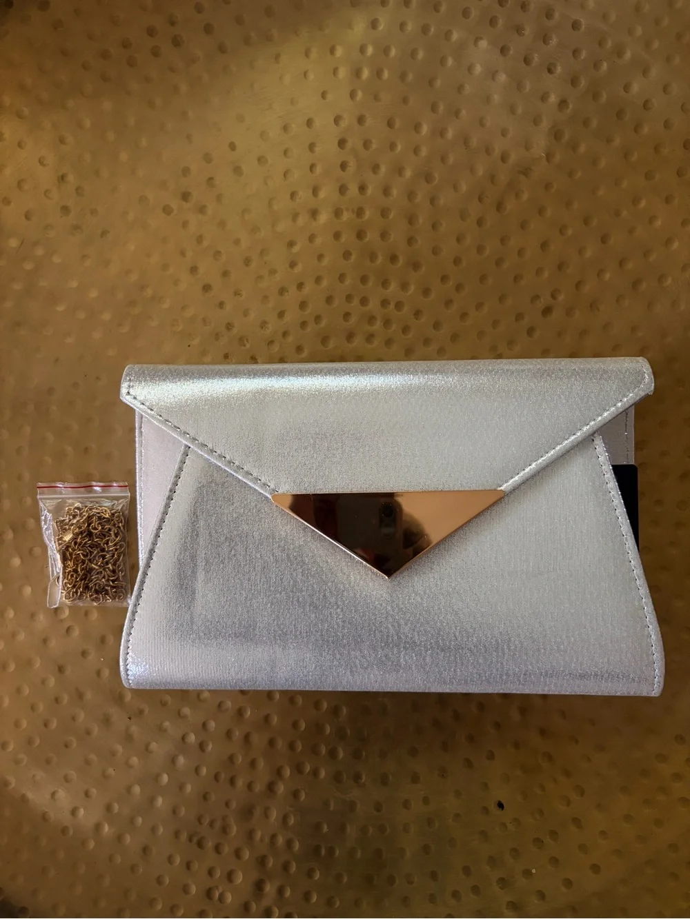 Shimmering Silver Envelope Clutch with Gold Accent